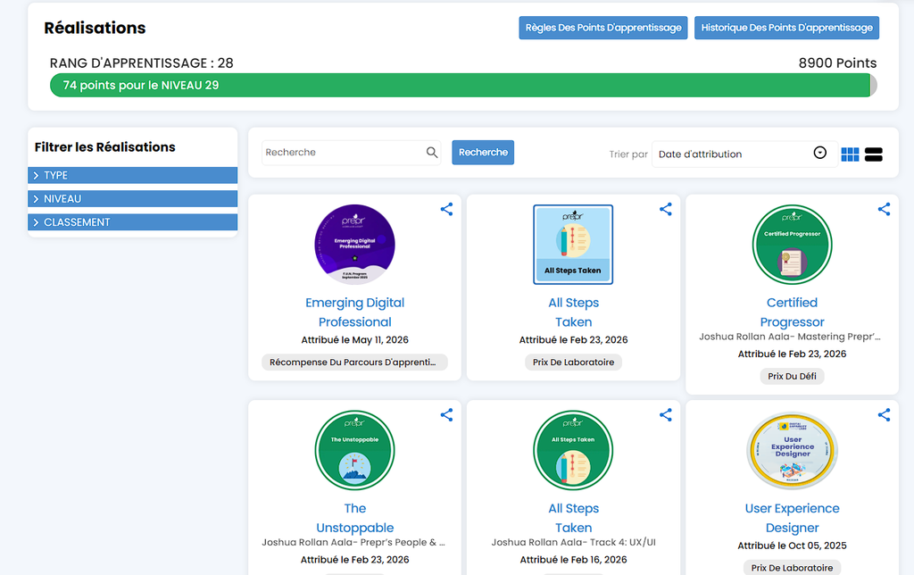 Capture d’écran de la plateforme PreprLabs