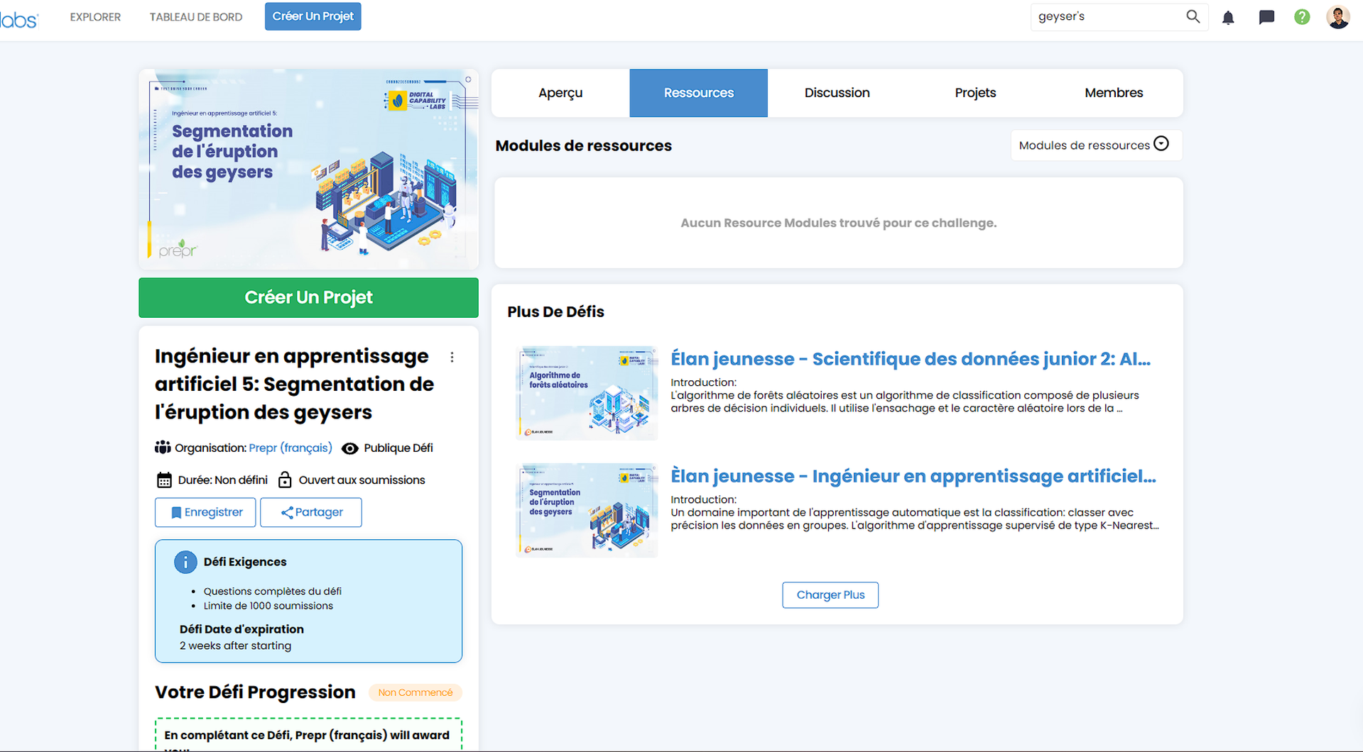 La plateforme PreprLabs présentant des ressources d’apprentissage
