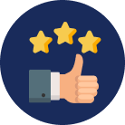 Icon: thumbs up and three stars representing achievement