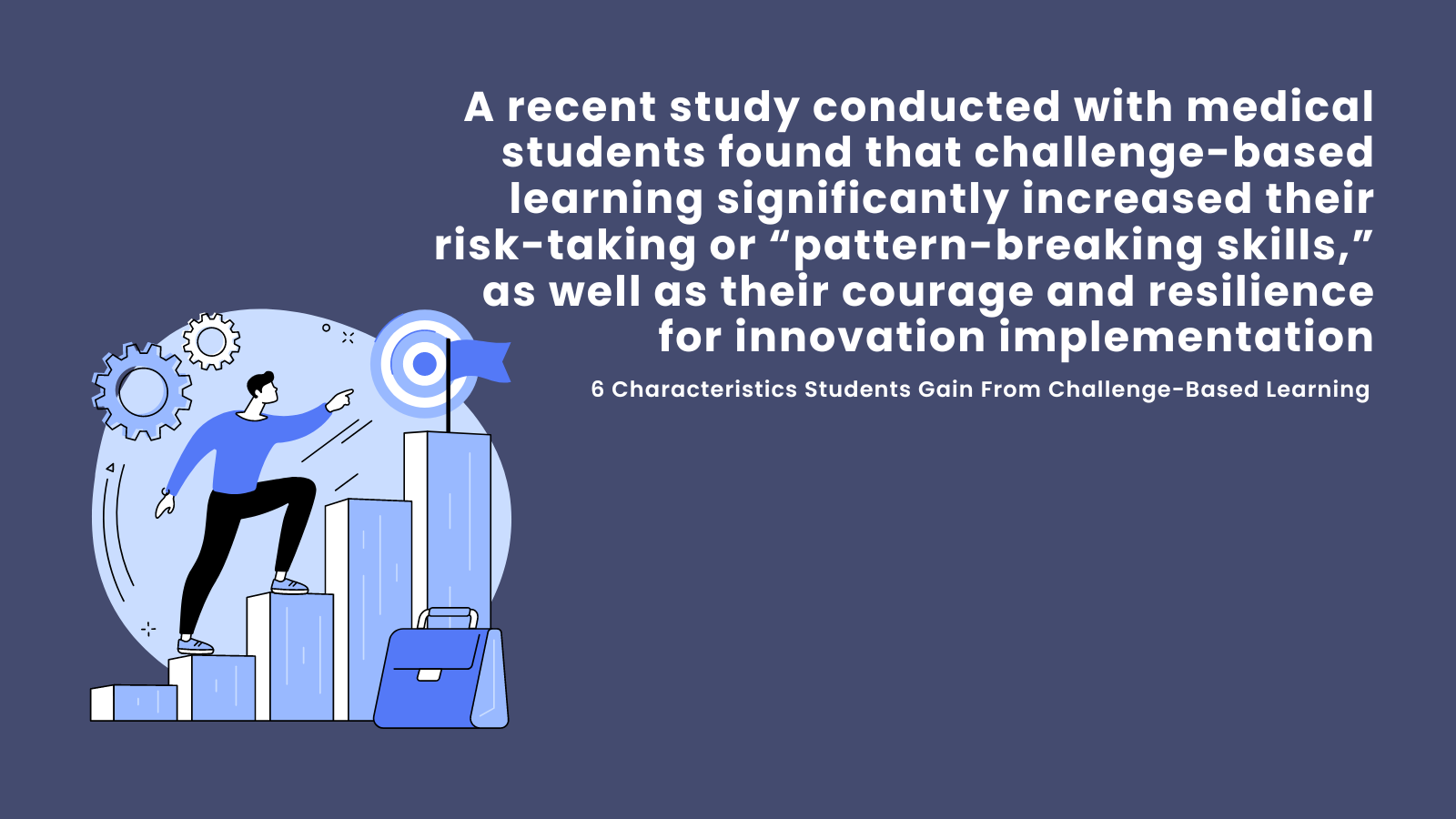 Banner: 6 Characteristics Students Gain From Challenge-Based Learning.